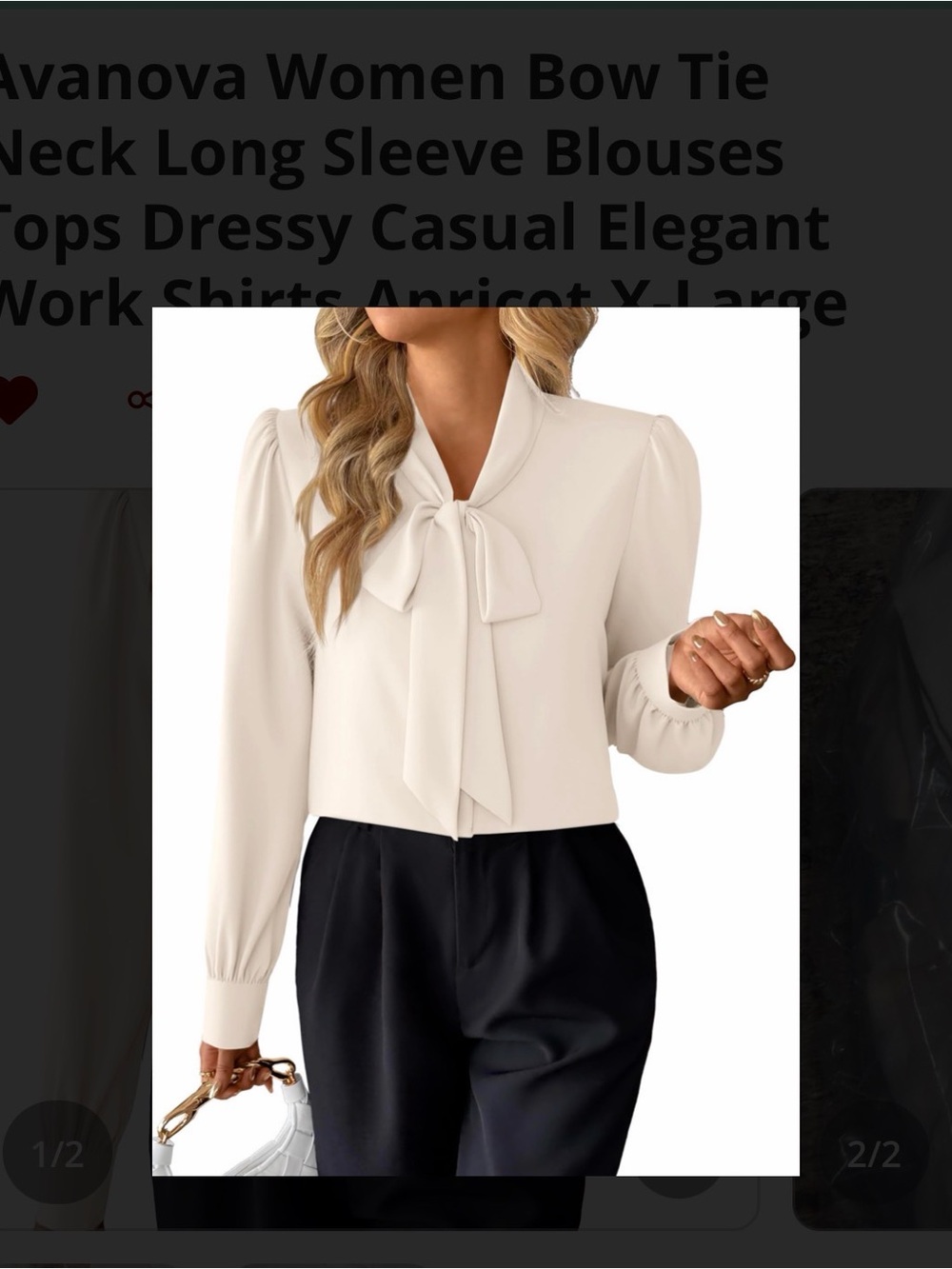 Women’s Tie-Neck Long Sleeve Blouse - Cream XL